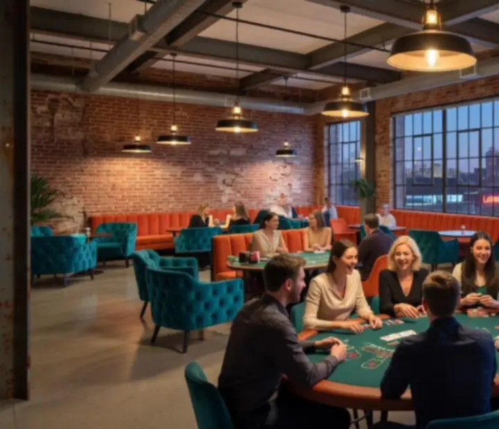 Industriální loft připravený pro moderní kasinovou párty