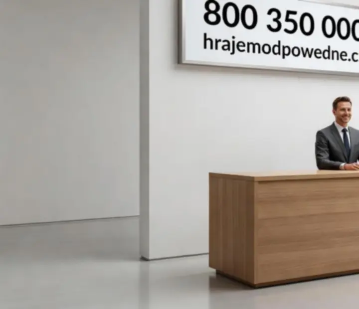 Pracoviště poradenské linky pro pomoc s problematickým hraním, symbol podpory a odpovědného přístupu.